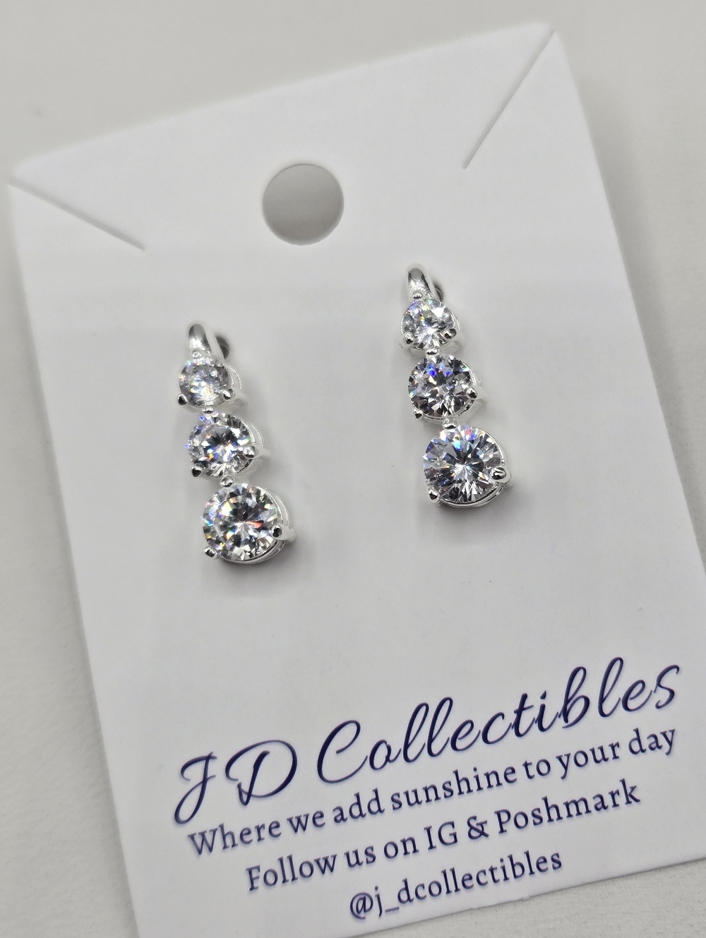 Swarovski Crystal Elements Silver Triple Stone Drop Earrings 3/4 inch Clear Prom
